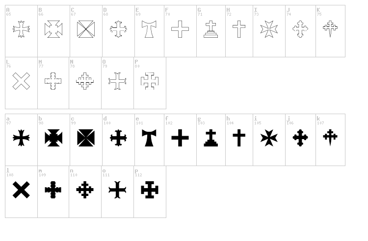 RTA Cross font map